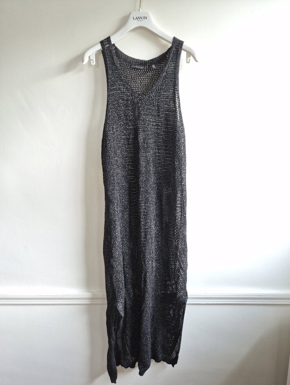 Tahari Swim Beach Cover-Up Black/Metallic Silver Yarn Long Dress Medium